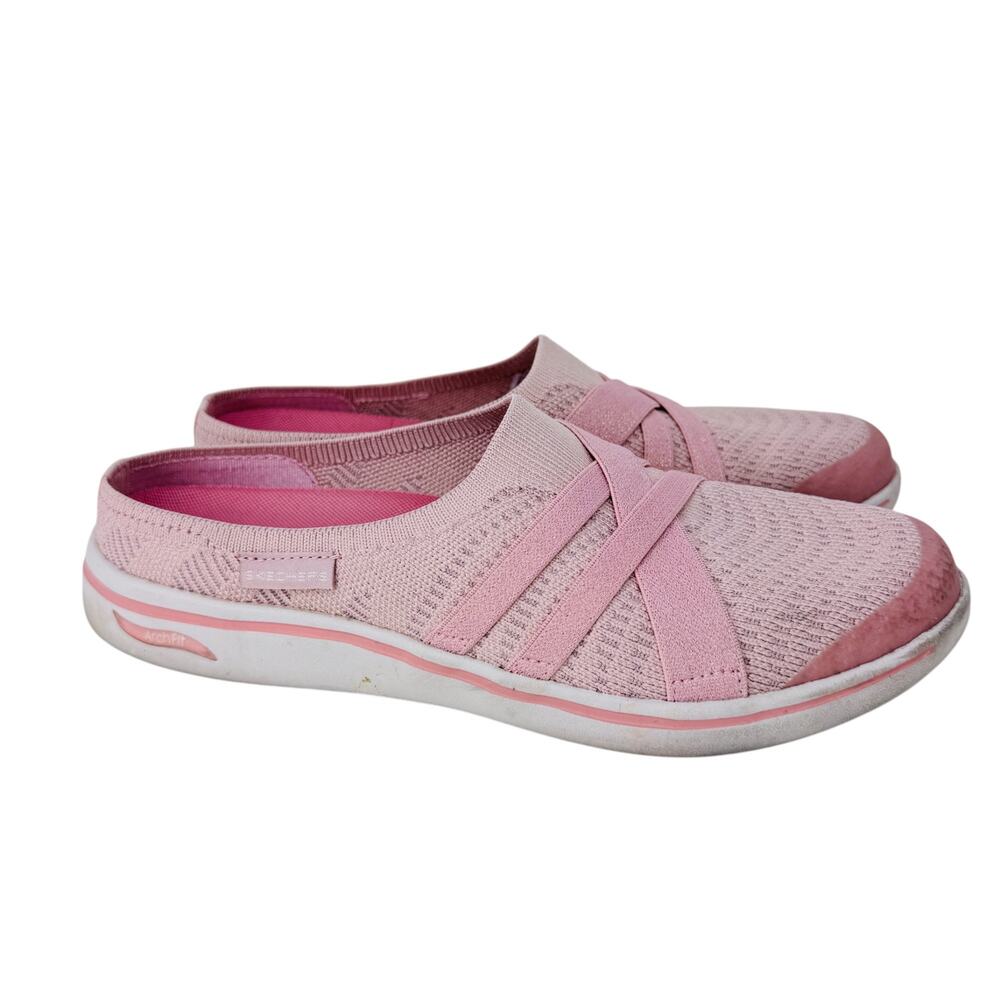 Skechers Arch Fit Uplift Be Lovely Blush Shoes Womens Size 8.5 Pink Logo Slip On